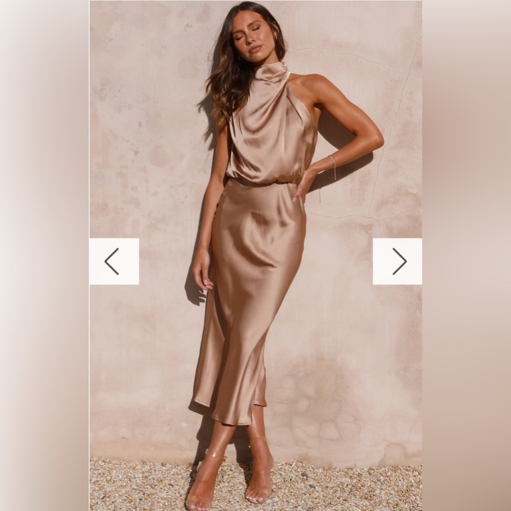 Billy J Latte Brown Esther High Neck Midi Dress Size US 6/AU 8